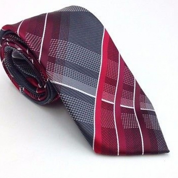 Geoffrey Beene Red Gray Plaid Neck Tie - Picture 1 of 2